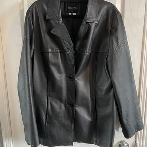 Sequence women's leather jacket button front black